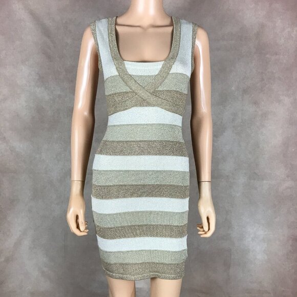 GUESS Gold Shimmer Bodycon Mini Dress Size XS - Picture 1 of 9